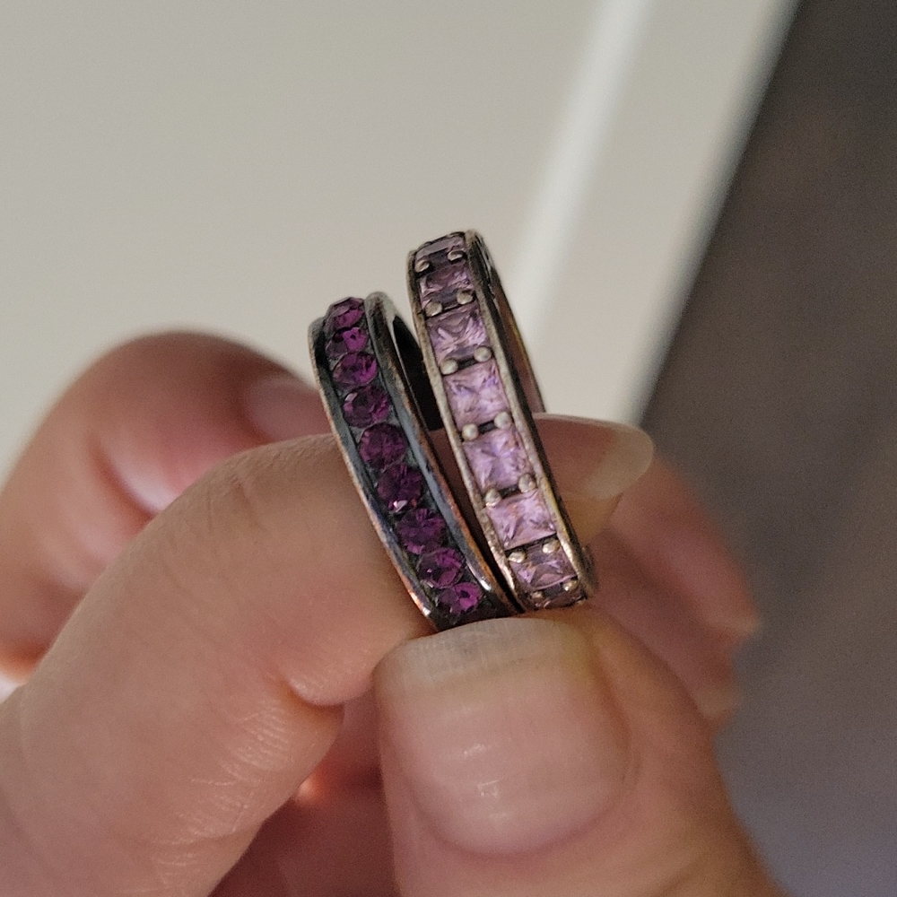 2 Eternity rings, purple and pink